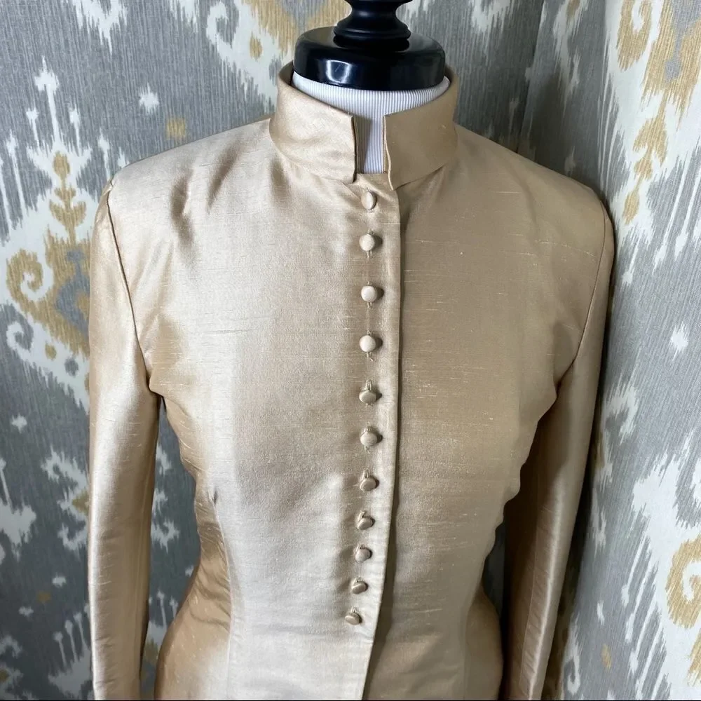 Ralph Lauren Golden Silk Dupioni Nehru Tunic Cocktail Jacket - Picture 11 of 16